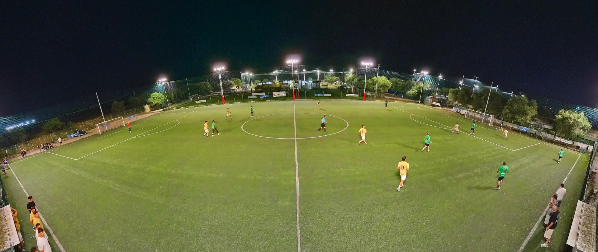 Partita in notturna ripresa dall'alto: il campo intero in una sola inquadratura panoramica