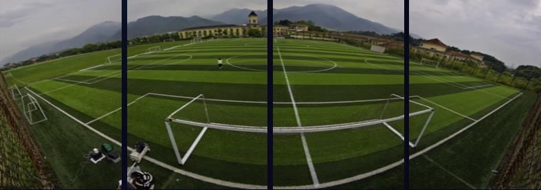 Vista panoramica del campo dall'alto con le linee di gioco ben leggibili